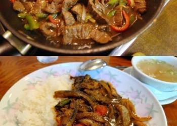 Chinesisches Rindfleisch mit Zwiebeln und Paprika