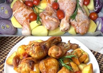 Gebackenes Huhn und Kartoffeln: das Rezept für die Zubereitung einer schmackhaften und vollständigen Mahlzeit
