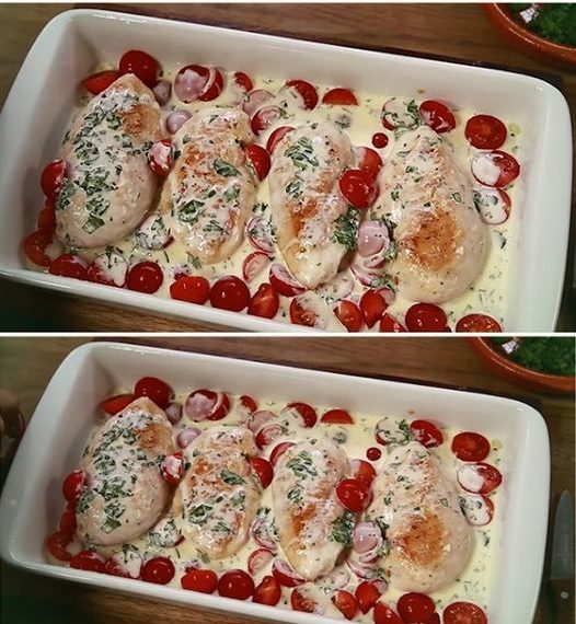 Mozzarella – Hähnchen in Basilikum – Sahnesauce