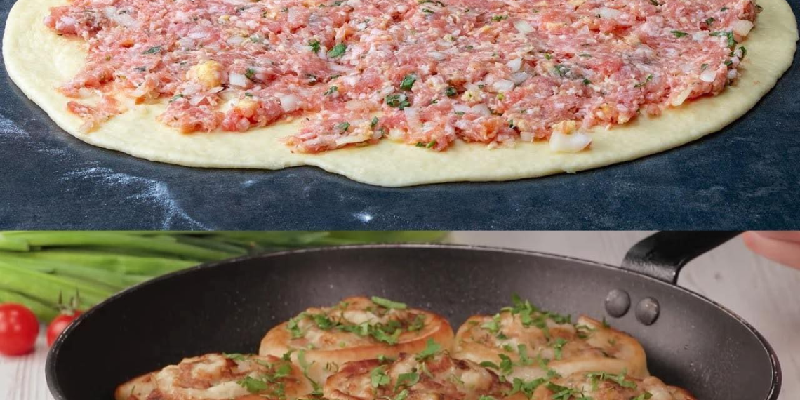 Teig eingerollt mit Hackfleisch