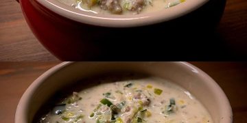 Käse-Lauch-Suppe mit Hackfleisch