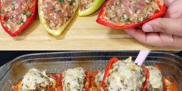 Omas Ofenpaprika gefüllt mit Hackfleisch, schmeckt wahnsinnig lecker!