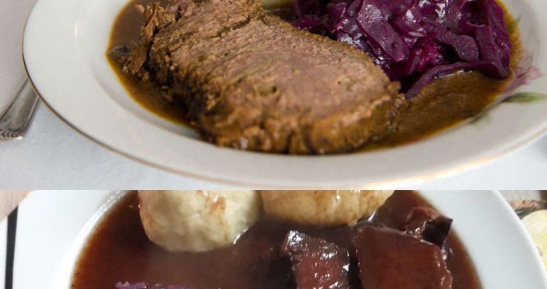 Sauerbraten vom Pferd, Kloß und Rotkohl