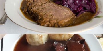 Sauerbraten vom Pferd, Kloß und Rotkohl