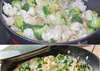 Blumenkohl-Brokkoli-Gemüse mit cremiger Käsesauce