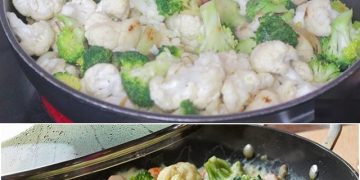Blumenkohl-Brokkoli-Gemüse mit cremiger Käsesauce