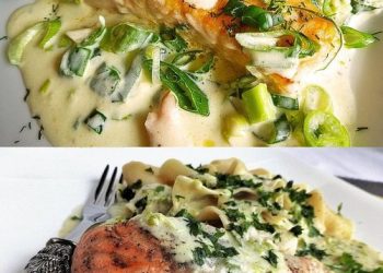 Lachs in Frühlingszwiebel-Sahne-Sauce