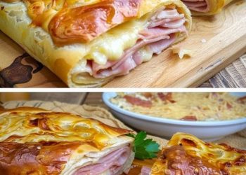 Gefüllter Blätterteigstrudel mit Schinken und Käse in 10 Minuten
