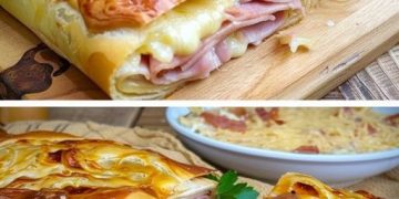 Gefüllter Blätterteigstrudel mit Schinken und Käse in 10 Minuten