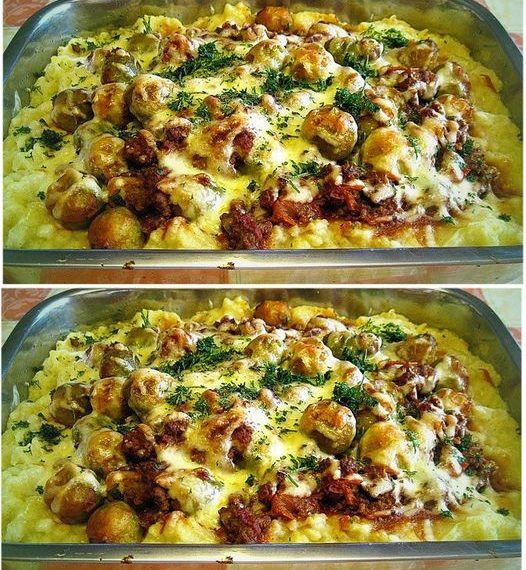 Rosenkohlauflauf mit Hackfleisch und Kartoffeln