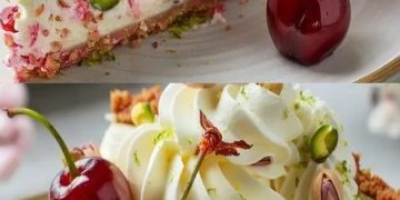 Köstlicher Zitronen-Limetten-Kirsch-Pistazien-Käsekuchen