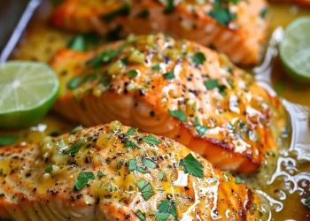 Gebackener Lachs mit Honig-Limetten-Knoblauchbutter