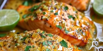 Gebackener Lachs mit Honig-Limetten-Knoblauchbutter