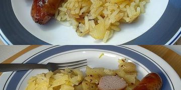 Bratwurst mit Sauerkraut und Kartoffeln