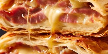 Ruck-zuck Blätterteigstrudel gefült mit Schinken und Käse, in 5-10 Minuten im Ofen!