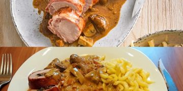 Speckmantel mit Champignons und Spätzle , wie ich die liebe
