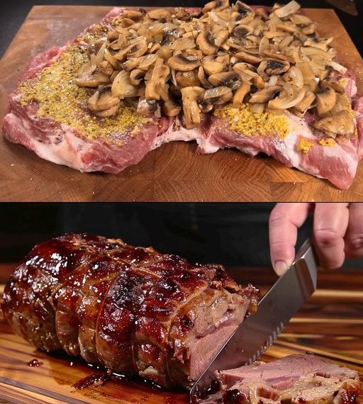 Gebackener Schweinenacken mit Pilzen und Kartoffeln