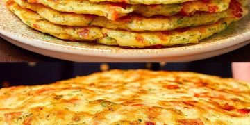 Zucchinipfannkuchen mit Sauerrahm und Knoblauch-Gurken-Dip