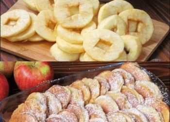 Ich backe die Apfelringe mit 2 Äpfeln und 300 ml Joghurt