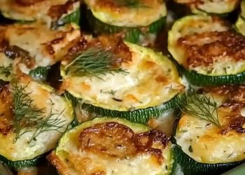 Zucchinischeiben mit Knoblauch und saurer Sahne überbacken