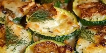 Zucchinischeiben mit Knoblauch und saurer Sahne überbacken