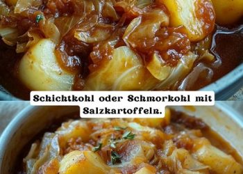 Schichtkohl oder Schmorkohl mit Salzkartoffeln.