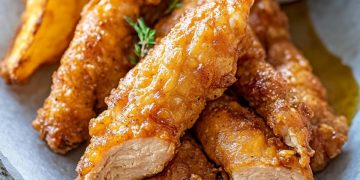 Hähnchen fleisch mit teigmantel
