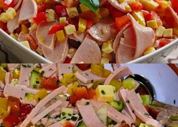 Leichter Salat – perfekt als Beilage zum Grillen: Pikanter Paprika Käse Wurst Salat 