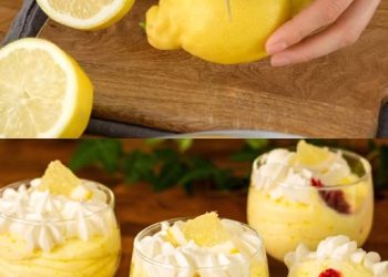 Cremige Zitronenmousse mit Himbeersauce