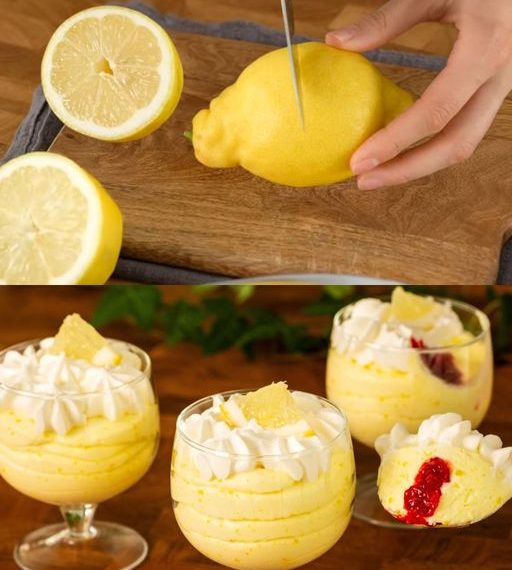 Cremige Zitronenmousse mit Himbeersauce