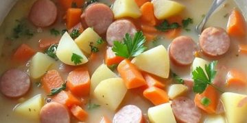 Kohlrabi Kartoffel Mohren Eintopf mit Wiener Würstchen