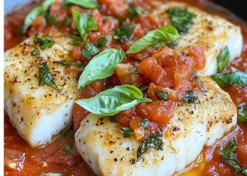 Knusprig gebratener Kabeljau mit frischer Tomaten-Basilikum-Sauce