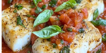Knusprig gebratener Kabeljau mit frischer Tomaten-Basilikum-Sauce