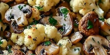 Blumenkohl Champignons Pfanne mit Knoblauch