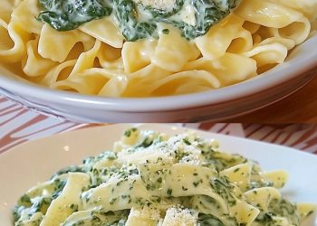 Nudeln mit 650 g Rahmspinat in Frischkäse Soße