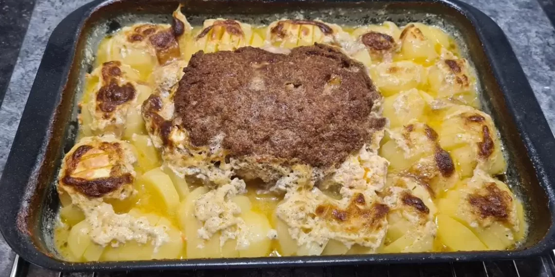 Hackbraten mit Kartoffeln in Sahne