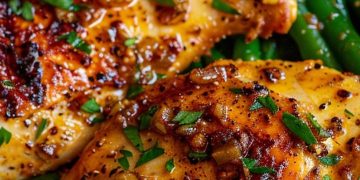 Zitronen-Knoblauch-Butter-Hähnchen mit grünen Bohnen 