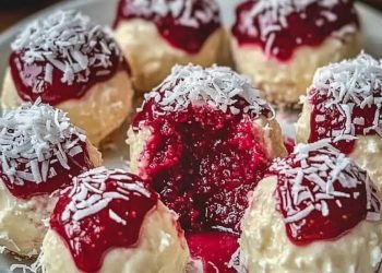 Frischkäse Kugeln gefüllt mit Himbeersoße