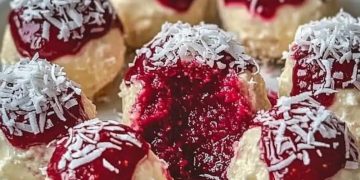 Frischkäse Kugeln gefüllt mit Himbeersoße