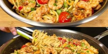 Spaghetti mit Garnelen in einer cremigen Sauce