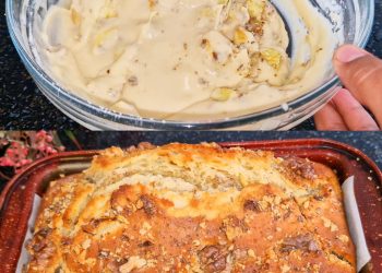 Omis Nusskuchen mit 4 Äpfeln, im Handumdrehen fertig!