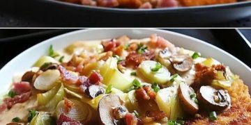 Schnitzelpfanne im Jägersauce geschmort