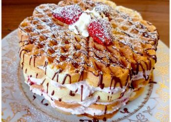 Waffeltorte mit 500 g Quark und 550 g Erdbeeren wie ich sie liebe
