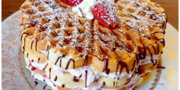 Waffeltorte mit 500 g Quark und 550 g Erdbeeren wie ich sie liebe
