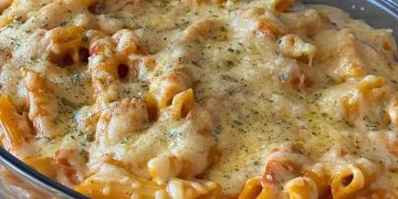 Speck-Cheddar-Nudelauflauf: Herzhaftes Wohlfühlgericht mit cremiger Pilzsauce