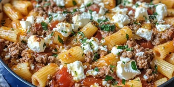 Griechischer Hack-Nudel-Auflauf mit Feta