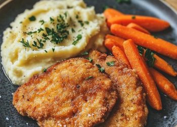Wiener Schnitzel mit Sahnemöhren und Kartoffelpüree 