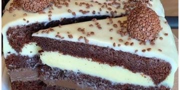 Schoko-Vanille-Schichtkuchen,Sehr saftig und cremig zugleich