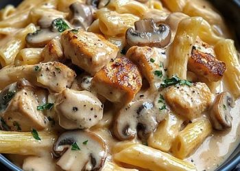 Hühnchen Nudelpfanne mit Champignons