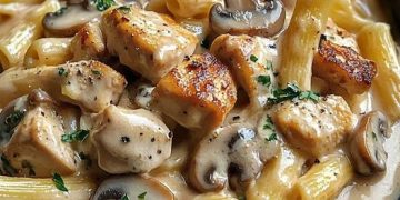 Hühnchen Nudelpfanne mit Champignons
